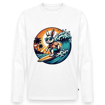 Lapin de surf avec lunettes de soleil et chemise hawaïenne - T-shirt manches longues Premium bio Homme - blanc - Devant - Nico (187cm)