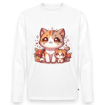Mignon Chat Famille avec Fleurs - Affectueux - T-shirt manches longues Premium bio Homme - blanc - Devant - Nico (187cm)