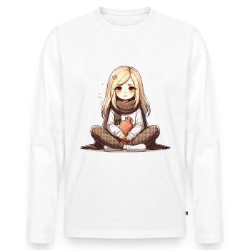 Cozy Autumn Mood Girl With Hot Water Bottle - Men's Premium Organic Long Sleeve Shirt - white - Front - Nico (187cm)