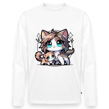 Chats mignons avec de grands yeux et brillants - T-shirt manches longues Premium bio Homme - blanc - Devant - Nico (187cm)