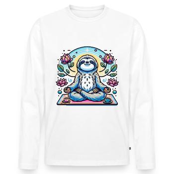 Méditer la paresse avec des fleurs et du thé - T-shirt manches longues Premium bio Homme - blanc - Devant - Nico (187cm)