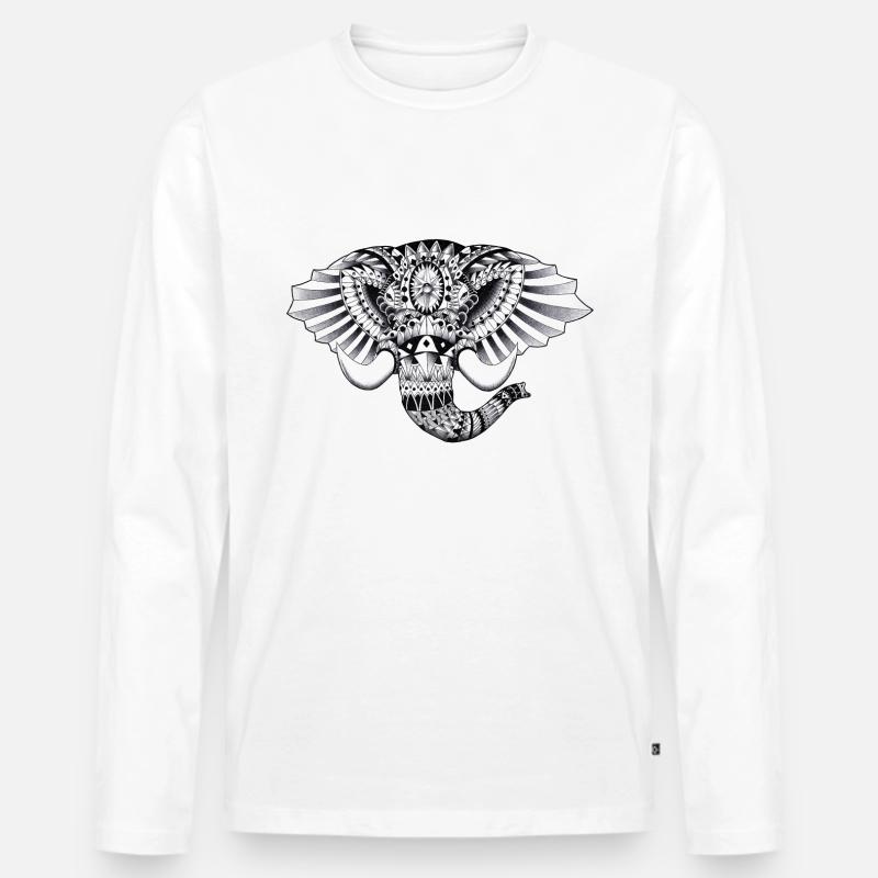 Aufwändige Elephant Drawing - Männer Premium Bio Langarmshirt - Weiß