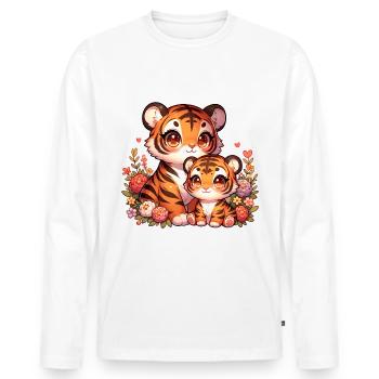 Famille de tigres mignons avec des cœurs et des fleurs - T-shirt manches longues Premium bio Homme - blanc - Devant - Nico (187cm)