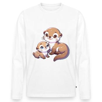 Mignon Illustration de la famille Otter - Drôle - T-shirt manches longues Premium bio Homme - blanc - Devant - Nico (187cm)