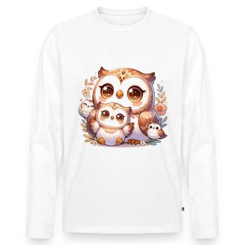 Loving owl family surrounded by flowers and flowers - Men's Premium Organic Long Sleeve Shirt - white - Front - Nico (187cm)