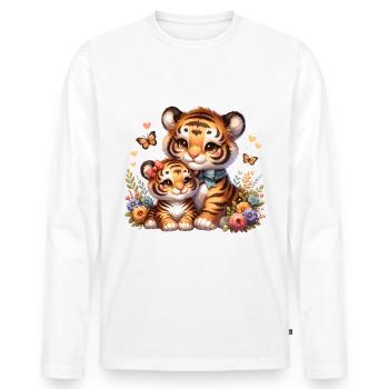 Famille de tigres mignons avec des fleurs et des fleurs - T-shirt manches longues Premium bio Homme - blanc - Devant - Nico (187cm)