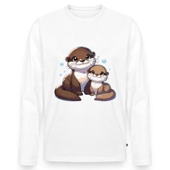 Cute otter family illustration for - Men's Premium Organic Long Sleeve Shirt - white - Front - Nico (187cm)