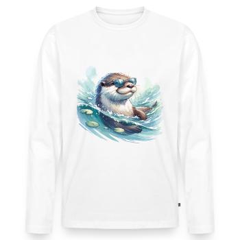 Loutre nageant animal mignon avec des lunettes de soleil - T-shirt manches longues Premium bio Homme - blanc - Devant - Nico (187cm)