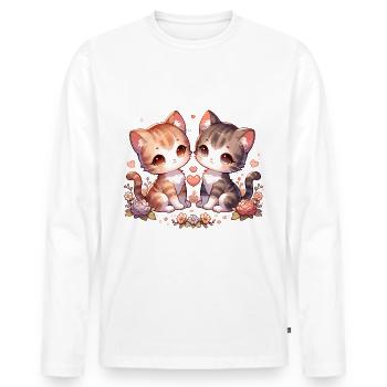 Chats mignons avec des cœurs et des fleurs - T-shirt manches longues Premium bio Homme - blanc - Devant - Nico (187cm)