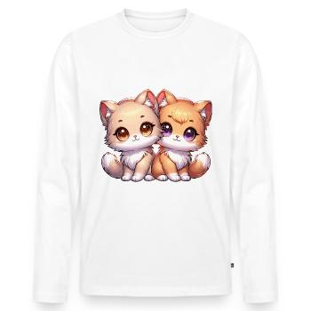 Deux chatons mignons avec de grands yeux en un - T-shirt manches longues Premium bio Homme - blanc - Devant - Nico (187cm)