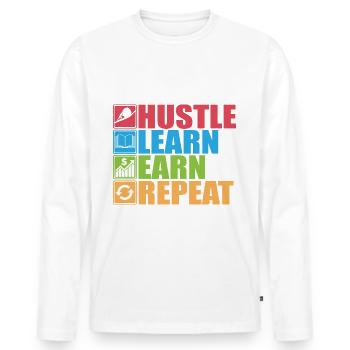 Hustle Learn Earn Repeat / Mindset, Motivation - Men's Premium Organic Long Sleeve Shirt - white - Front - Nico (187cm)
