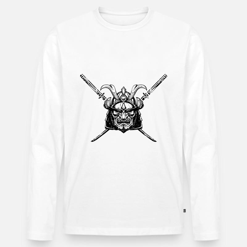 Samurai - Logo - Männer Premium Bio Langarmshirt - Weiß