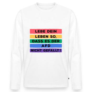 Lebe Dein Leben so dass es der AFD nicht gefällt - Männer Premium Bio Langarmshirt - Weiß - Vorne - Nico (187cm)