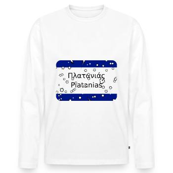 MG Kriti town sign Platanias - Men's Premium Organic Long Sleeve Shirt - white - Front - Nico (187cm)
