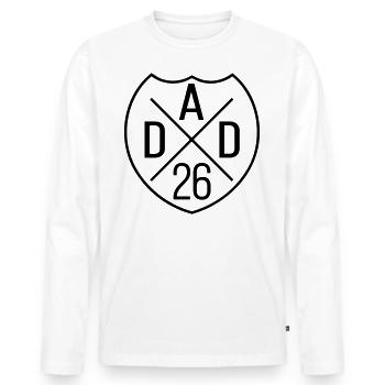 Papa 26 Papa Papa Bébé Papa 2026 Cadeau de fête des pères - T-shirt manches longues Premium bio Homme - blanc - Devant - Nico (187cm)