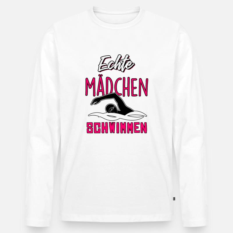 Echte Mädchen schwimmen - Männer Premium Bio Langarmshirt - Weiß