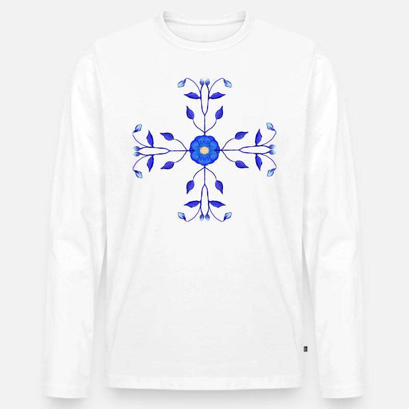 Blaue Blume Kross - Männer Premium Bio Langarmshirt - Weiß