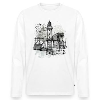 Rostock Warnemünde Collage - Männer Premium Bio Langarmshirt - Weiß - Vorne - Nico (187cm)