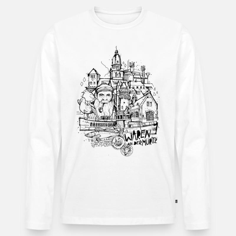 Waren an der Müritz - Männer Premium Bio Langarmshirt - Weiß