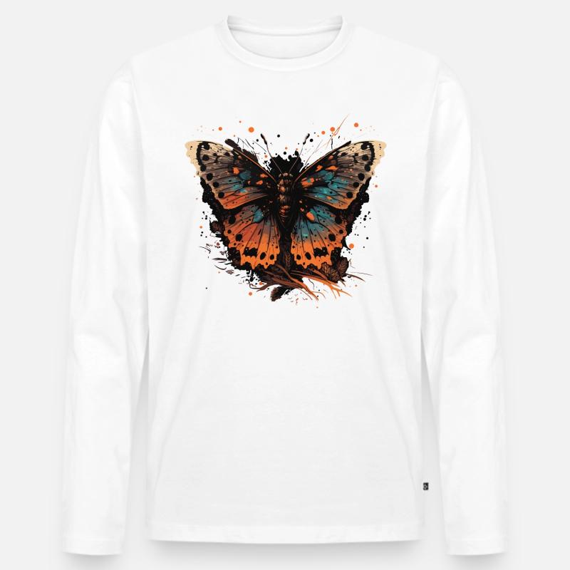 Brauner Schmetterling - Männer Premium Bio Langarmshirt - Weiß