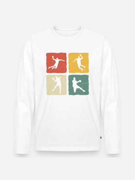 Handbalspeler Retro T-Shirt Handbal - Mannen Premium Bio shirt met lange mouwen - wit