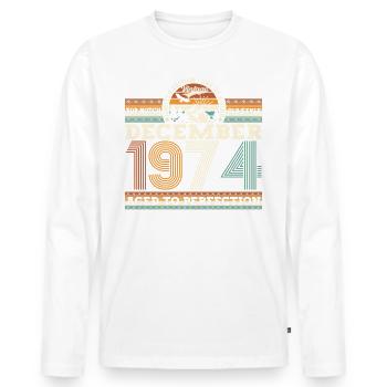 December Vintage 1974 48th Birthday Gift - Men's Premium Organic Long Sleeve Shirt - white - Front - Nico (187cm)