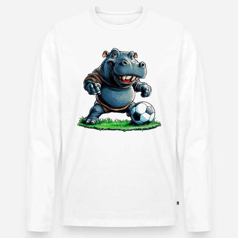 Fussballer Nilpferd - Männer Premium Bio Langarmshirt - Weiß