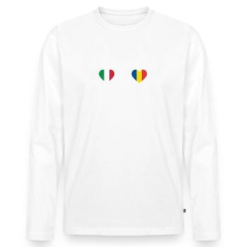 Roumanie Italie Battement de cœur Drapeau roumain - T-shirt manches longues Premium bio Homme - blanc - Devant - Nico (187cm)