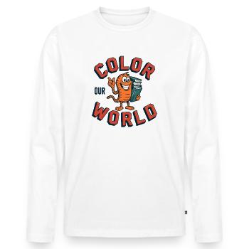 Färben Sie unsere Welt: Sommerlese-Bücherwurm fürS - Männer Premium Bio Langarmshirt - Weiß - Vorne - Nico (187cm)