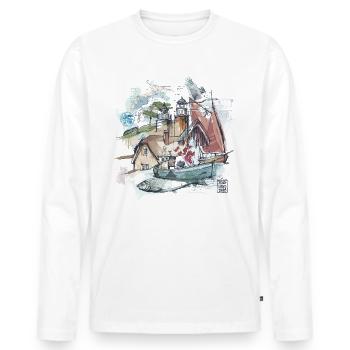 Darss Illustration - Männer Premium Bio Langarmshirt - Weiß - Vorne - Nico (187cm)