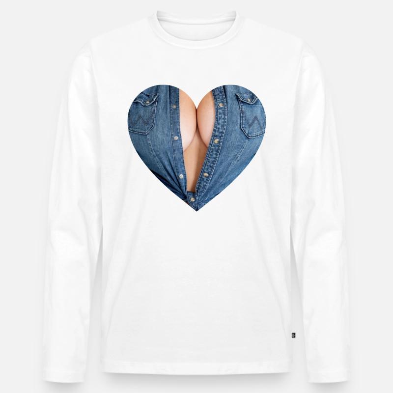 Sexy Brüste - Männer Premium Bio Langarmshirt - Weiß