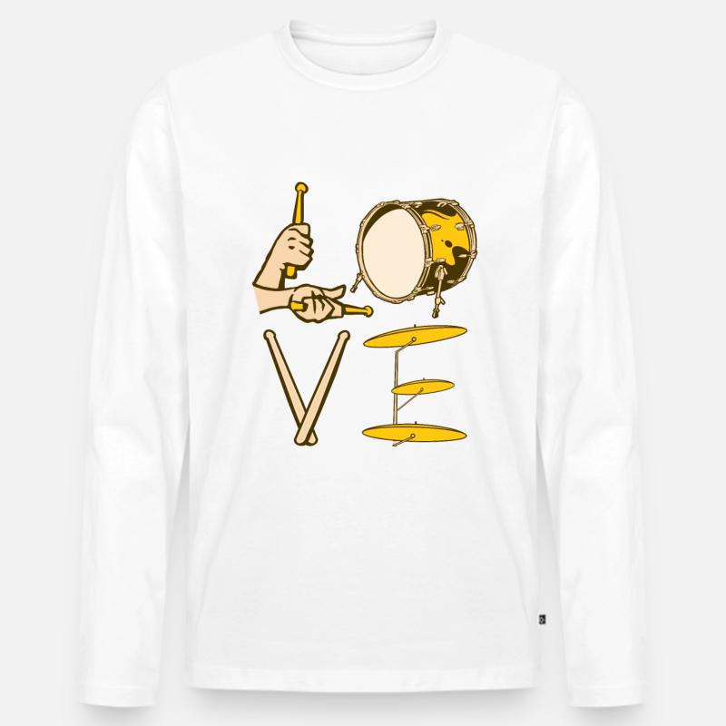 Drum Set Percussion Design - Männer Premium Bio Langarmshirt - Weiß
