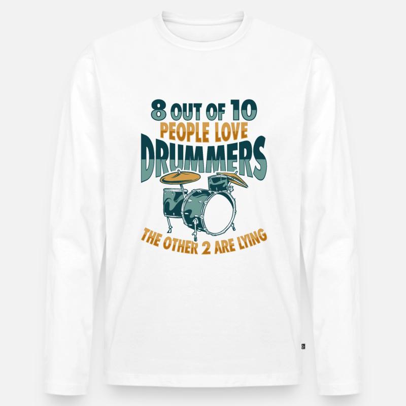 Drum Set Percussion Design - Männer Premium Bio Langarmshirt - Weiß