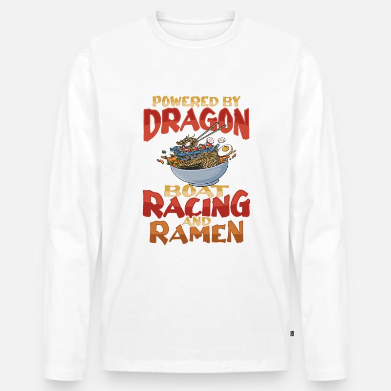 Ramen- und Drachenboot - Männer Premium Bio Langarmshirt - Weiß