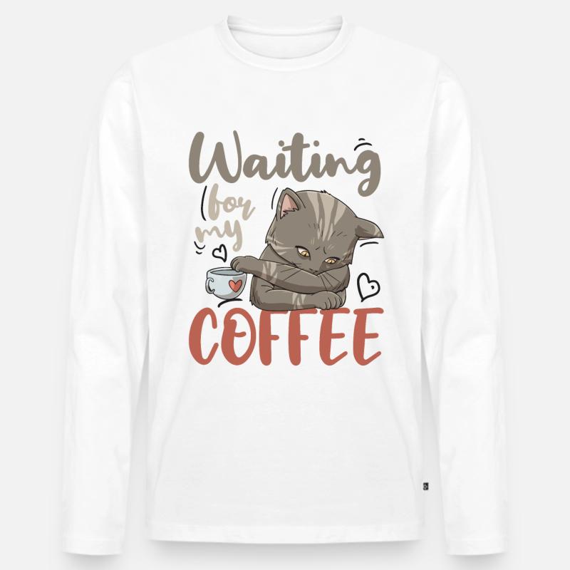 Koffeintrinker Kaffeeliebhaber Frühstück Kitty - Männer Premium Bio Langarmshirt - Weiß