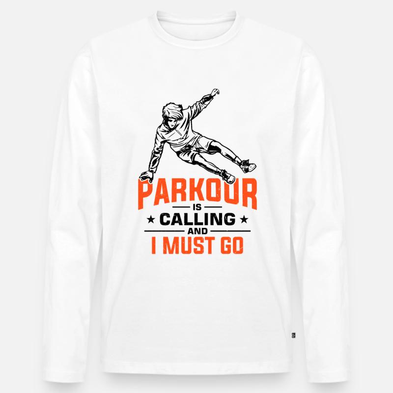 Witziger Parkour Spruch - Männer Premium Bio Langarmshirt - Weiß