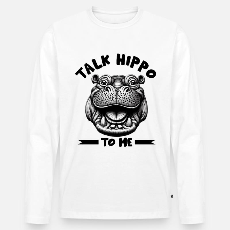 Nilpferd - Männer Premium Bio Langarmshirt - Weiß