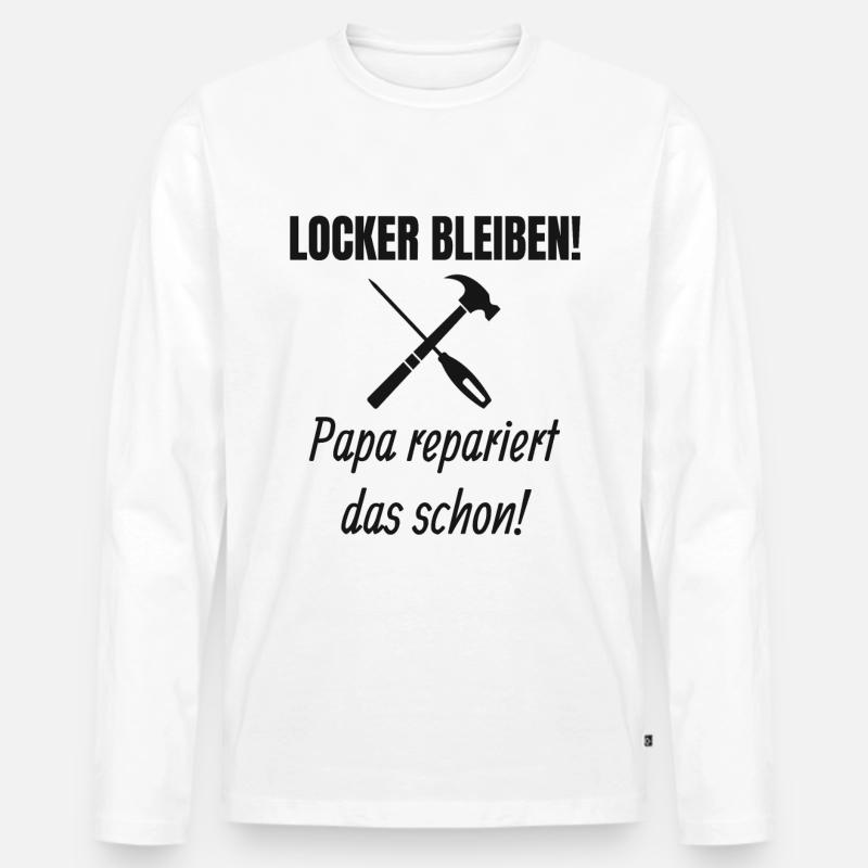 Papa Handwerker Spruch - Männer Premium Bio Langarmshirt - Weiß