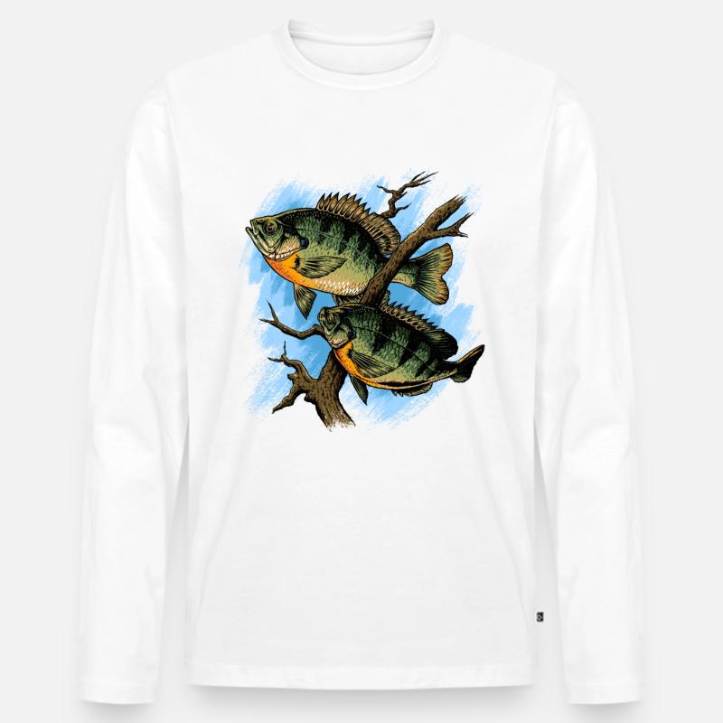 Bluegill Illustration Angeln Pullover Design - Männer Premium Bio Langarmshirt - Weiß