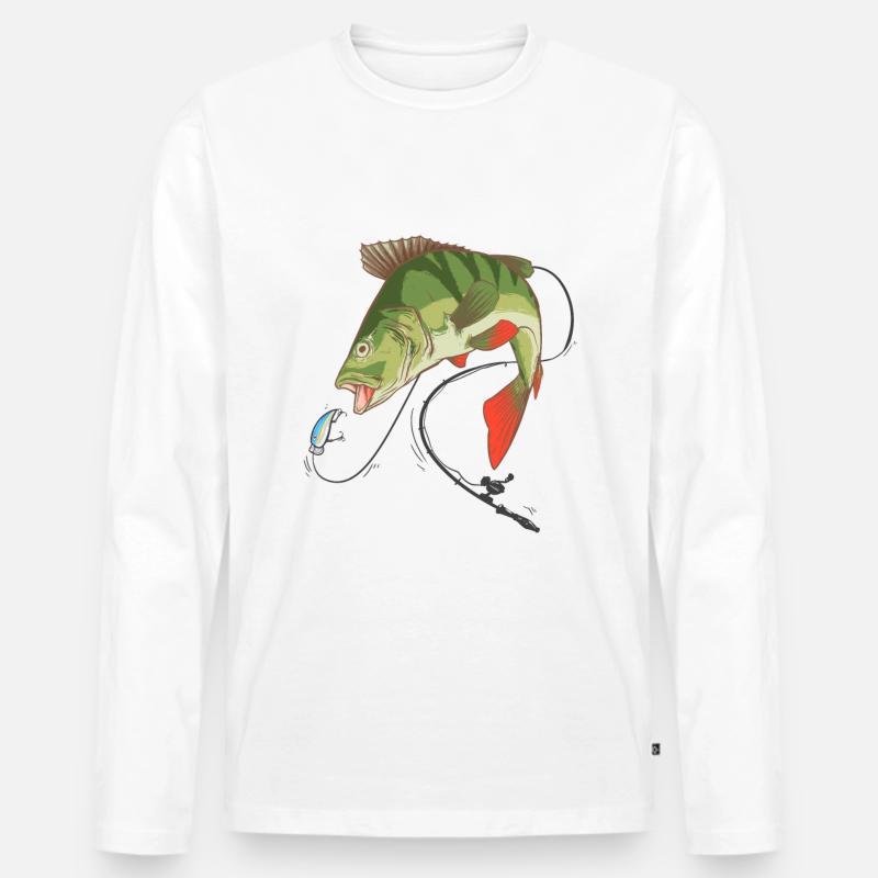 Barsch Perch Angler mit Wobbler - Männer Premium Bio Langarmshirt - Weiß
