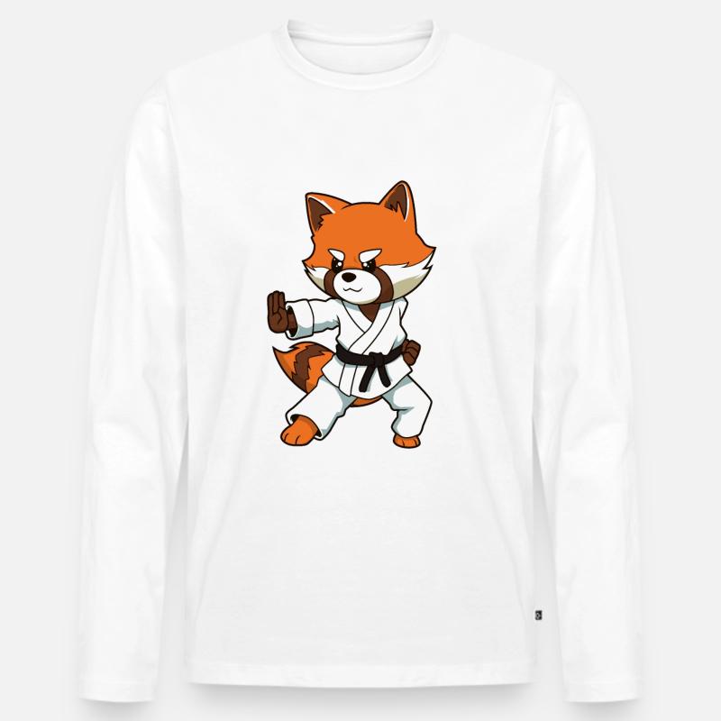 Comic roter Panda macht Karate - Männer Premium Bio Langarmshirt - Weiß