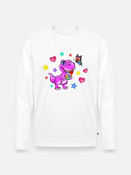 Pink Dinosaur - Dinosaur Girl - Men's Premium Organic Long Sleeve Shirt - white