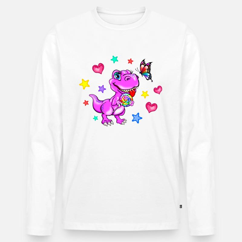 rosa Dinosaurier - Dinosaurier Mädchen - Männer Premium Bio Langarmshirt - Weiß