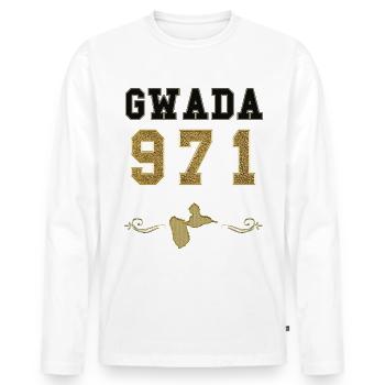 Gwada 971 Carte En Or De La Guadeloupe - T-shirt manches longues Premium bio Homme - blanc - Devant - Nico (187cm)