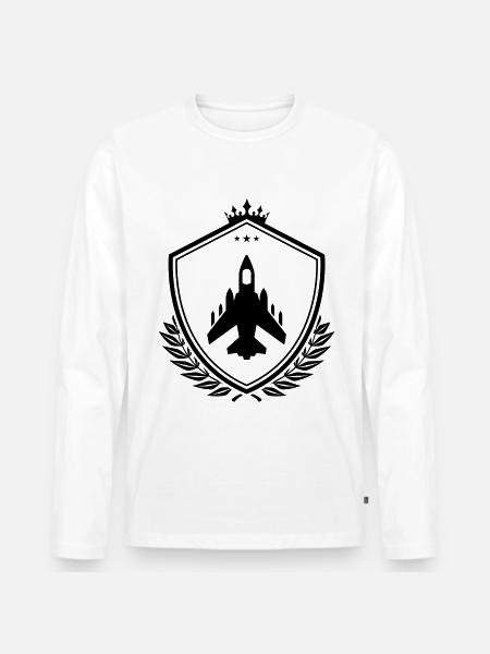 Flugzeug jet wappen - Männer Premium Bio Langarmshirt - Weiß