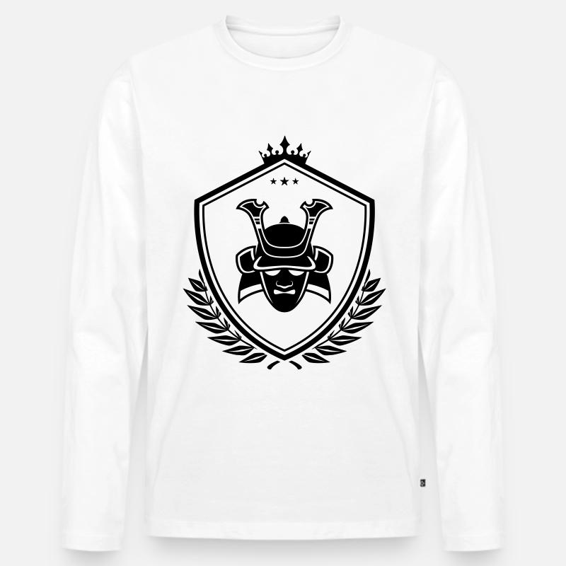 Samurai Helm wappen - Männer Premium Bio Langarmshirt - Weiß