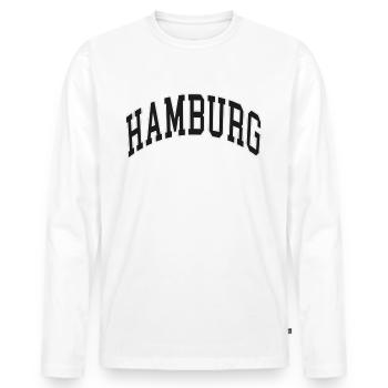 Hamburg - Men's Premium Organic Long Sleeve Shirt - white - Front - Nico (187cm)