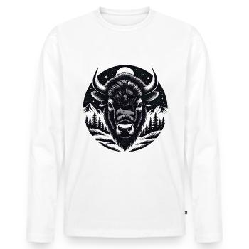 Bison portrait proud bison bull - Men's Premium Organic Long Sleeve Shirt - white - Front - Nico (187cm)