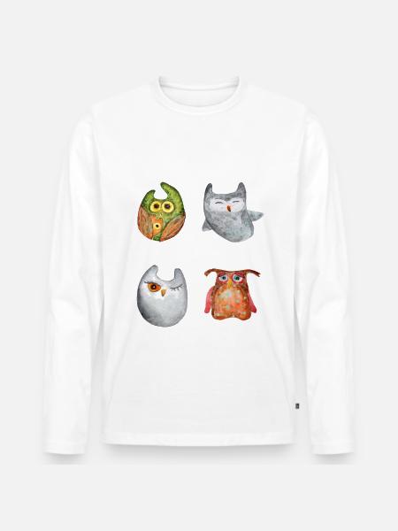 Ugle Ørn Ugle Dyr Skov Dyr Lille Ugle Barn Ugle Sjov - Premium økologisk langærmet T-shirt til mænd - hvid