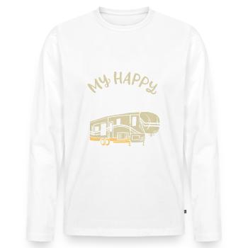 mein glücklicher Ort / Camping, RV Wohnmobil, Zelt - Männer Premium Bio Langarmshirt - Weiß - Vorne - Nico (187cm)